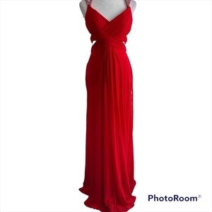 Long Red Cut Out Back Prom Formal Dress